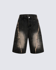 American Retro Wasteland Style Fringed Denim Shorts