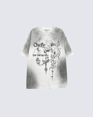 Gradient Gothic Cross Graphic Oversized T-shirt