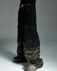 Black and Camo Distressed Cargo Pants