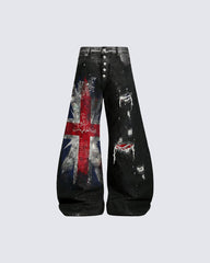 Distressed Hole High-Street Wide-Leg Pants