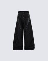 Retro Studded Button-Front Denim Pants