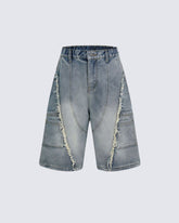 American Retro Wasteland Style Fringed Denim Shorts