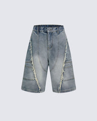 American Retro Wasteland Style Fringed Denim Shorts