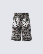 Camo Print Distressed Cargo Shorts