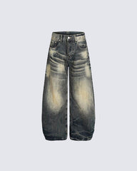 Vintage Washed Wide-Leg Denim Pants