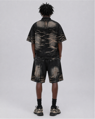 Vintage Washed Shadow Print Short Sleeve Shirt