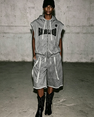 Vintage Washed Sleeveless Zip Hoodie Vest