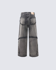 Deconstructed Frayed Edge Wide-Leg Jeans
