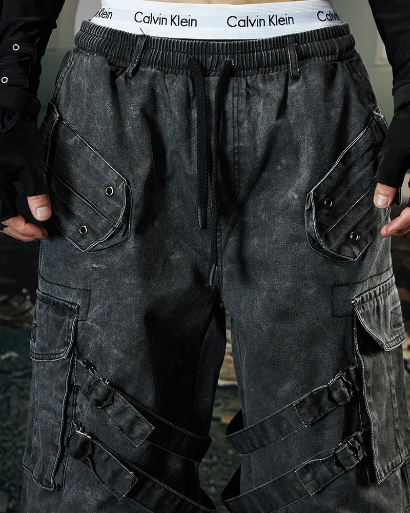 Washed Pleated Utility Cargo Pants