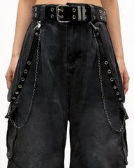 Washed Pocket Cargo Pants（Free Belt and Chain Included）