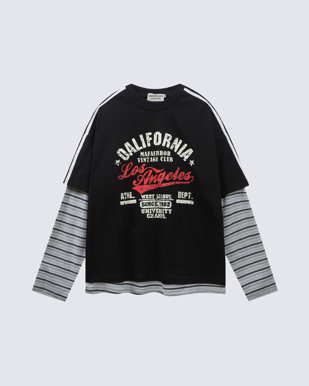 American Retro Patchwork Faux Two-Piece Long-Sleeved T-Shirt