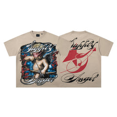 SAINT RECKLESS Blindfold Cupid Khaki Oversized Tee