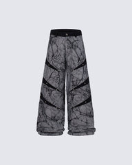 Vintage Crack Texture Panel Wide-Leg Pants