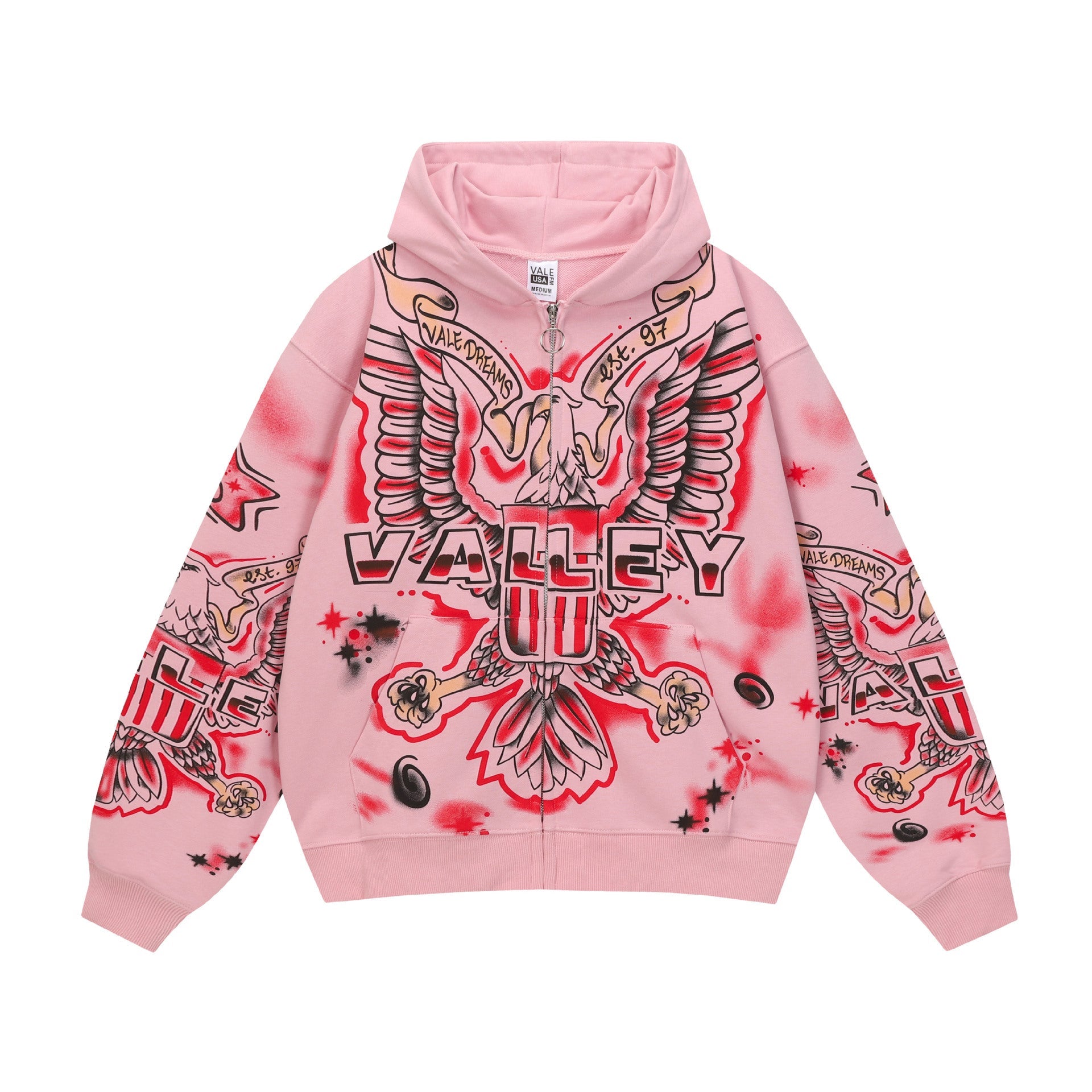Vale Forever Pink Wing Cross Graphic Hoodie