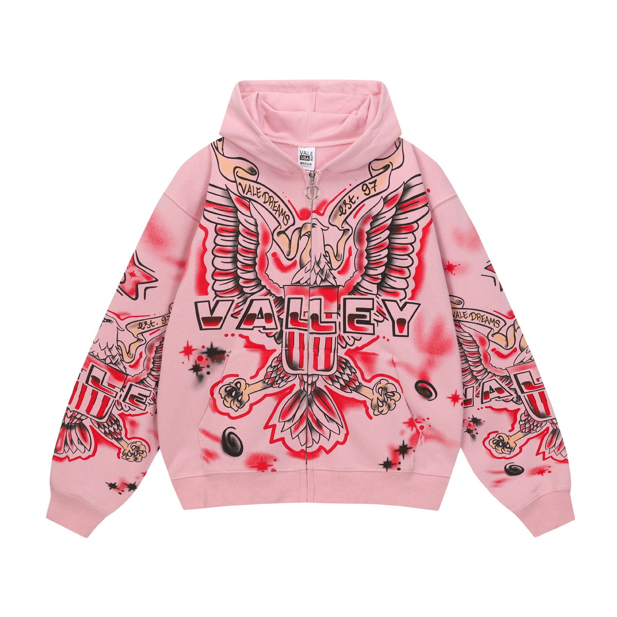 Vale Forever Pink Wing Cross Graphic Hoodie