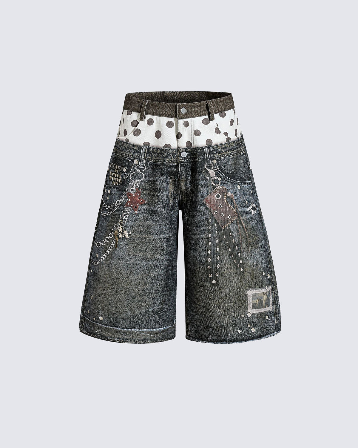Retro Mixed Denim Polka Shorts