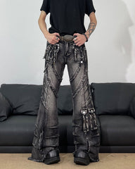 Frayed Flare Denim Cargo Pants