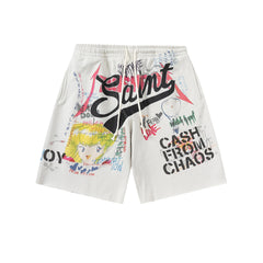 Saint Michael Graffiti Anime Graphic Collaged Sweat Shorts