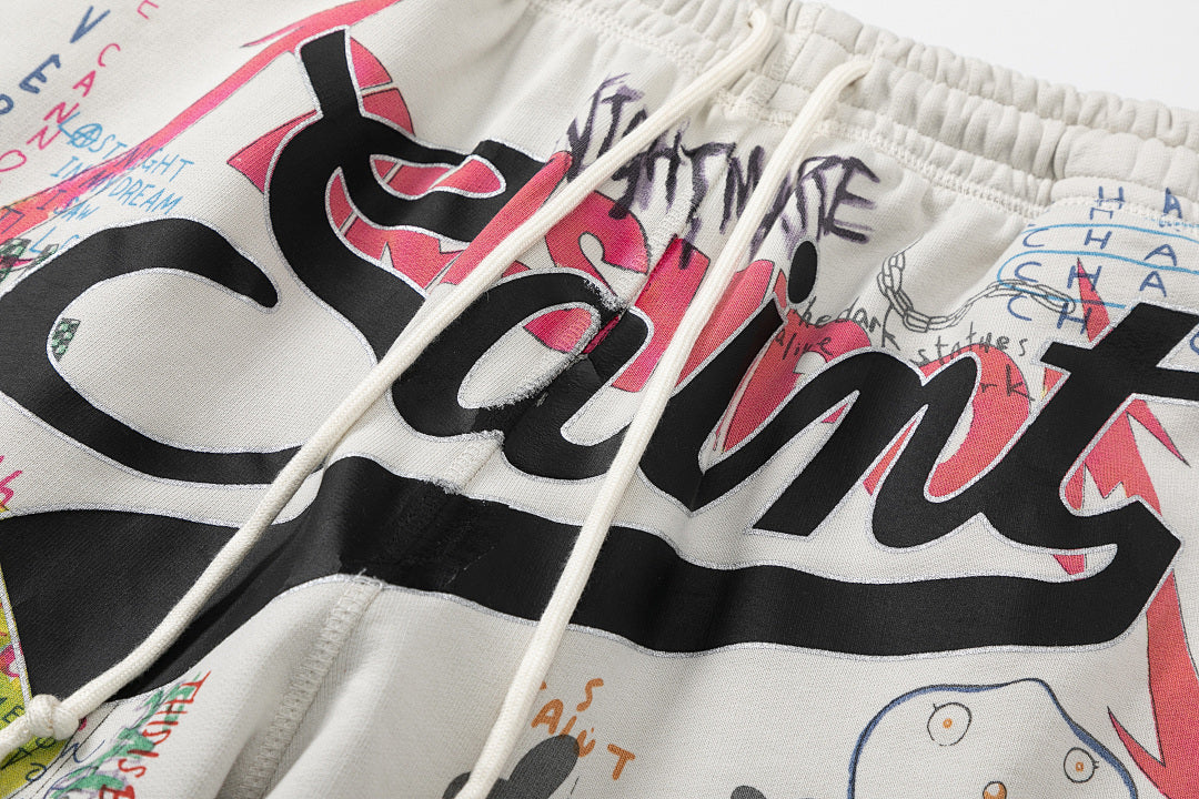 Saint Michael Graffiti Anime Graphic Collaged Sweat Shorts