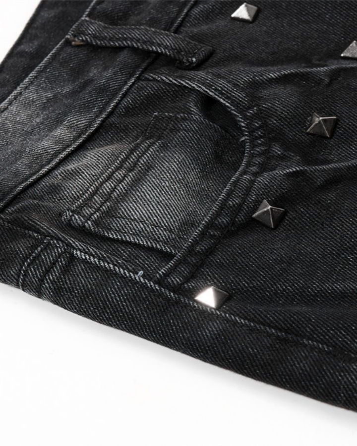 Punk Wide-Leg Denim Pants With Studs