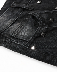 Punk Wide-Leg Denim Pants With Studs