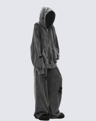 Distressed Washed Wide-Leg Sweatpants