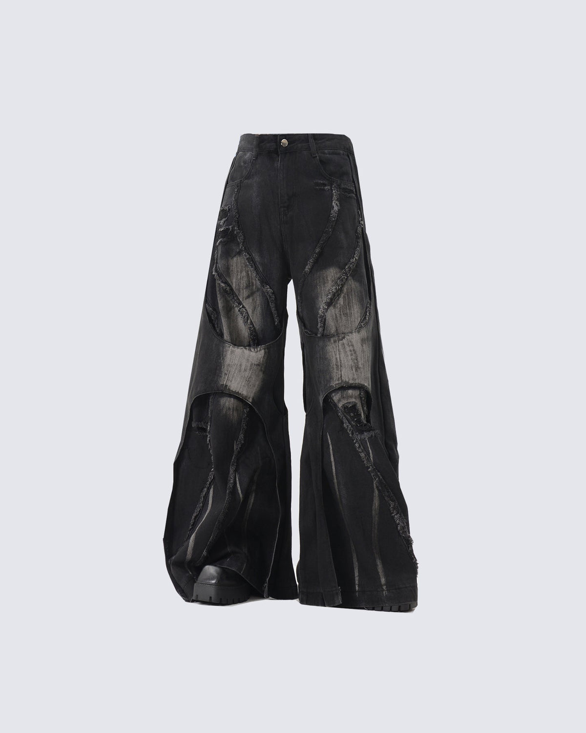 Distressed Patchwork Wide-Leg Jeans
