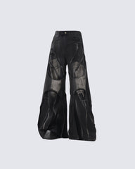 Distressed Patchwork Wide-Leg Jeans