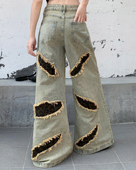 Post-Apocalyptic Printed Distressed Floor-Length Jeans