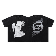 SUPPLY Angel Flame Logo Graphic Oversized Black T-Shirt