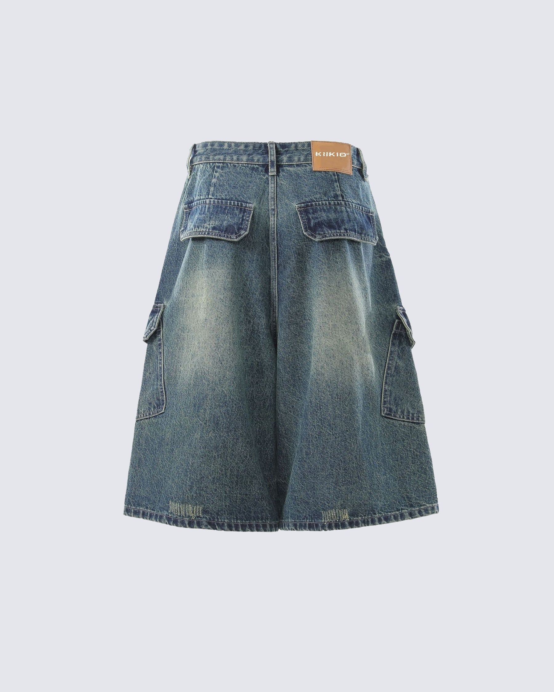 Distressed Multi-Pocket Graphic Denim Shorts