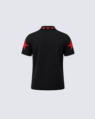 European And American Style Cross Print Polo Collar Top