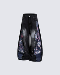 Street-Style Hand-Painted Graffiti Color-Blocked Jeans