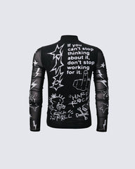 Gothic Rock Graphic Sheer Mesh Long Sleeve Tee