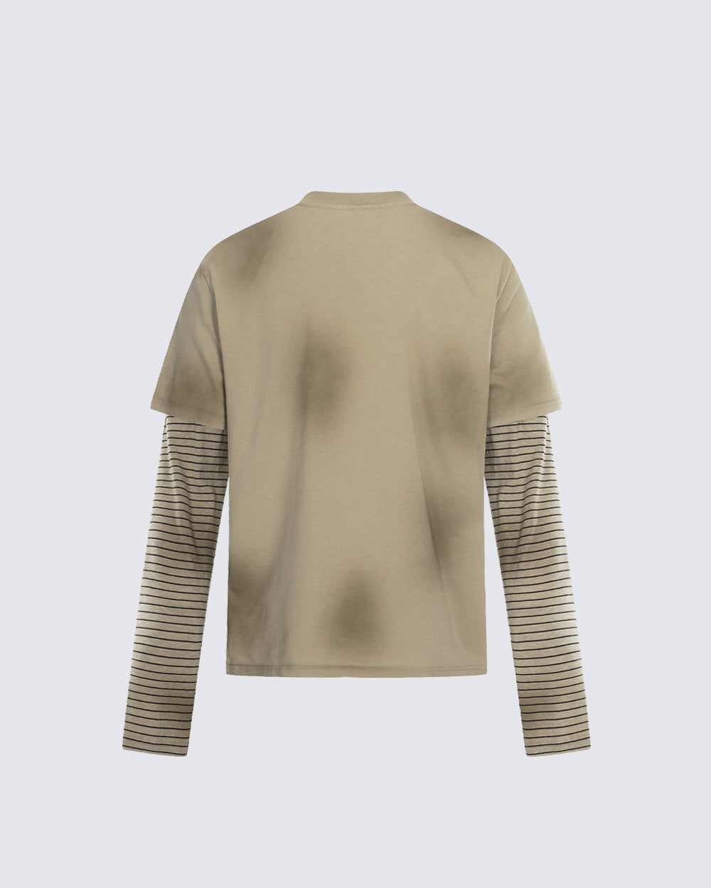 Graphic Print Long-Sleeve Tee with Striped Sleeves