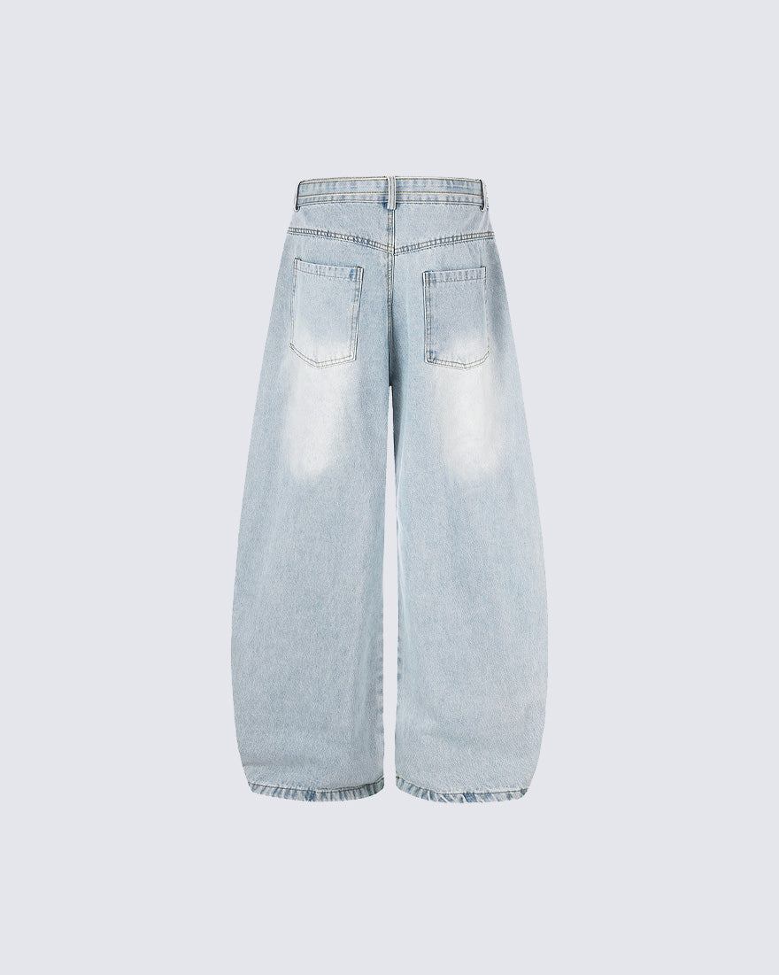 Distressed Strap Wide-Leg Jeans