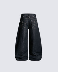 Wide Leg Denim Cargo Casual Pants
