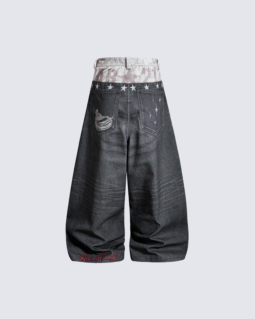 American Vintage Distressed Wide-Leg Denim Pants