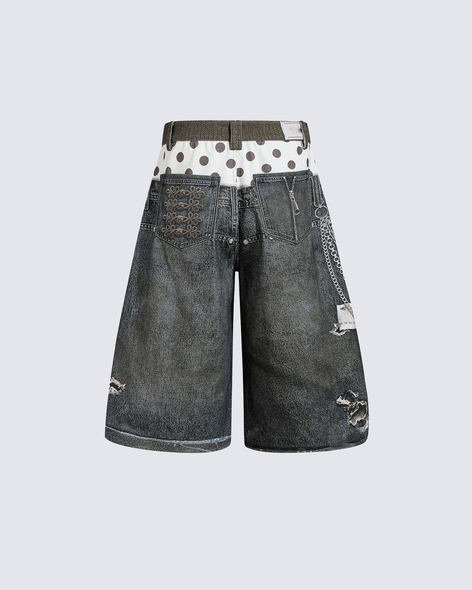 Retro Mixed Denim Polka Shorts