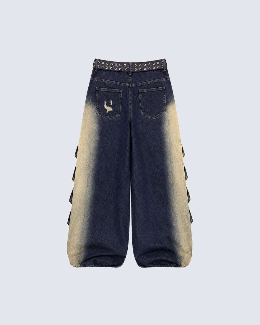 Distressed Layered Cargo Pants With Lacing