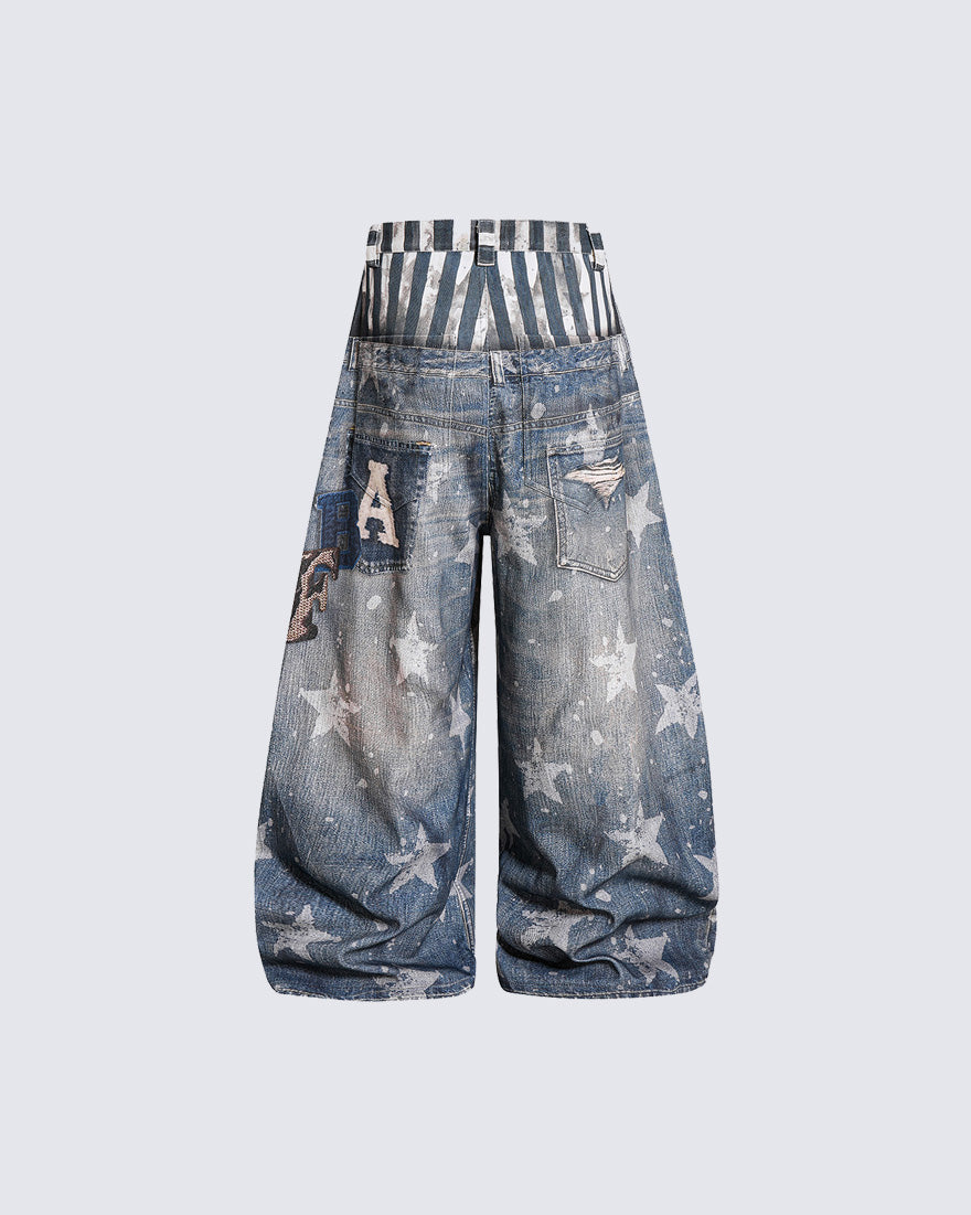 American Vintage Star-Print Wide-Leg Jeans