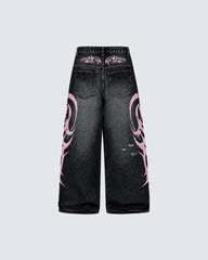 American Retro Style Flame Print Jeans