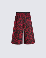 American High Street Style Leopard Print And Letter Print Capri Pants