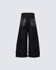 Retro Studded Button-Front Denim Pants