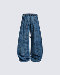 Vintage Washed Pattern Denim Pants