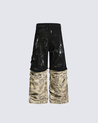 Retro Two-Tone Patchwork Split-Pocket Pants