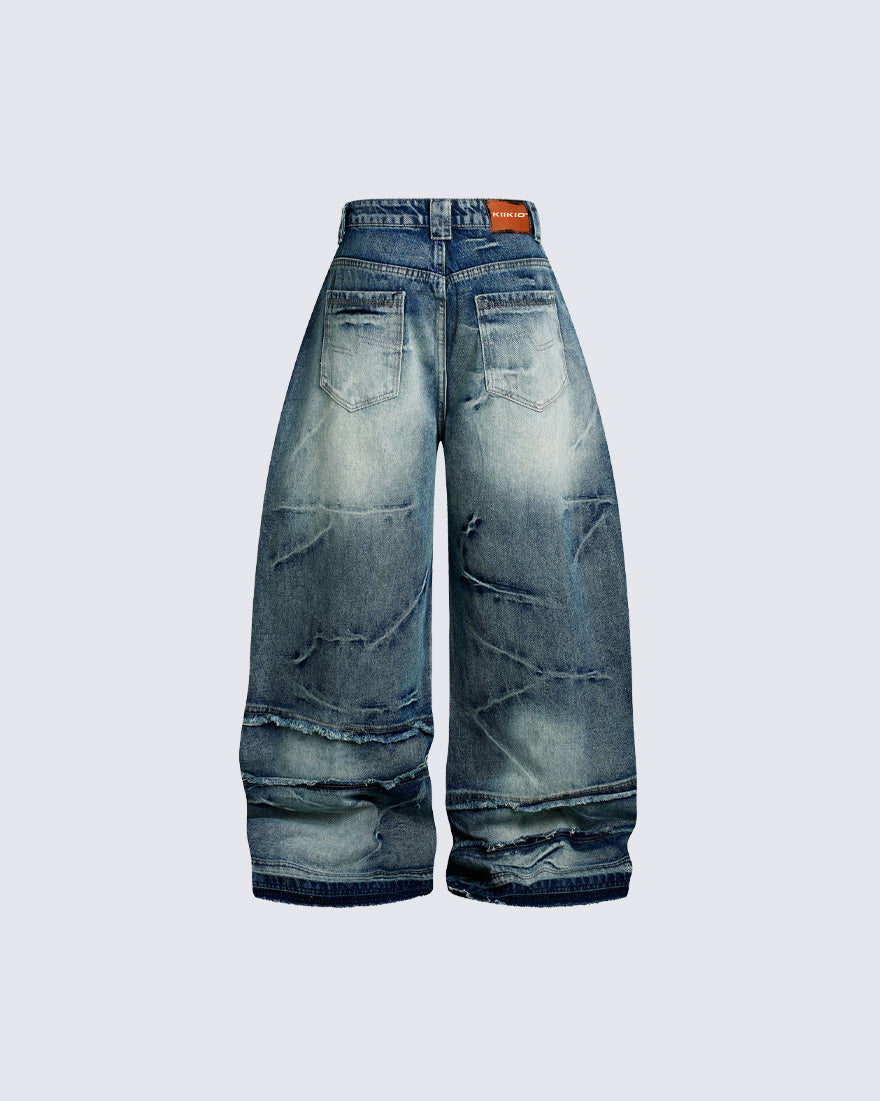 American-Style Distressed Casual Pleated Jeans