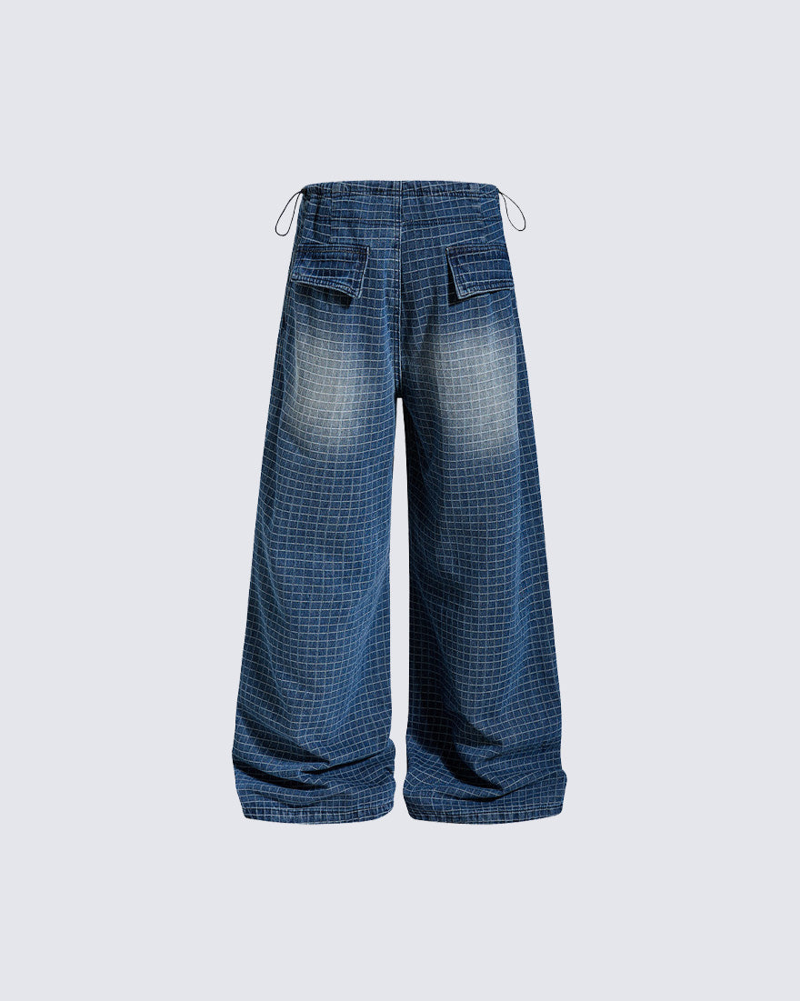Summer Distressed Plaid Pleated Loose-Fitting Trousers