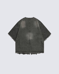 American Retro Tie-Dye Washed Short Denim Shirt