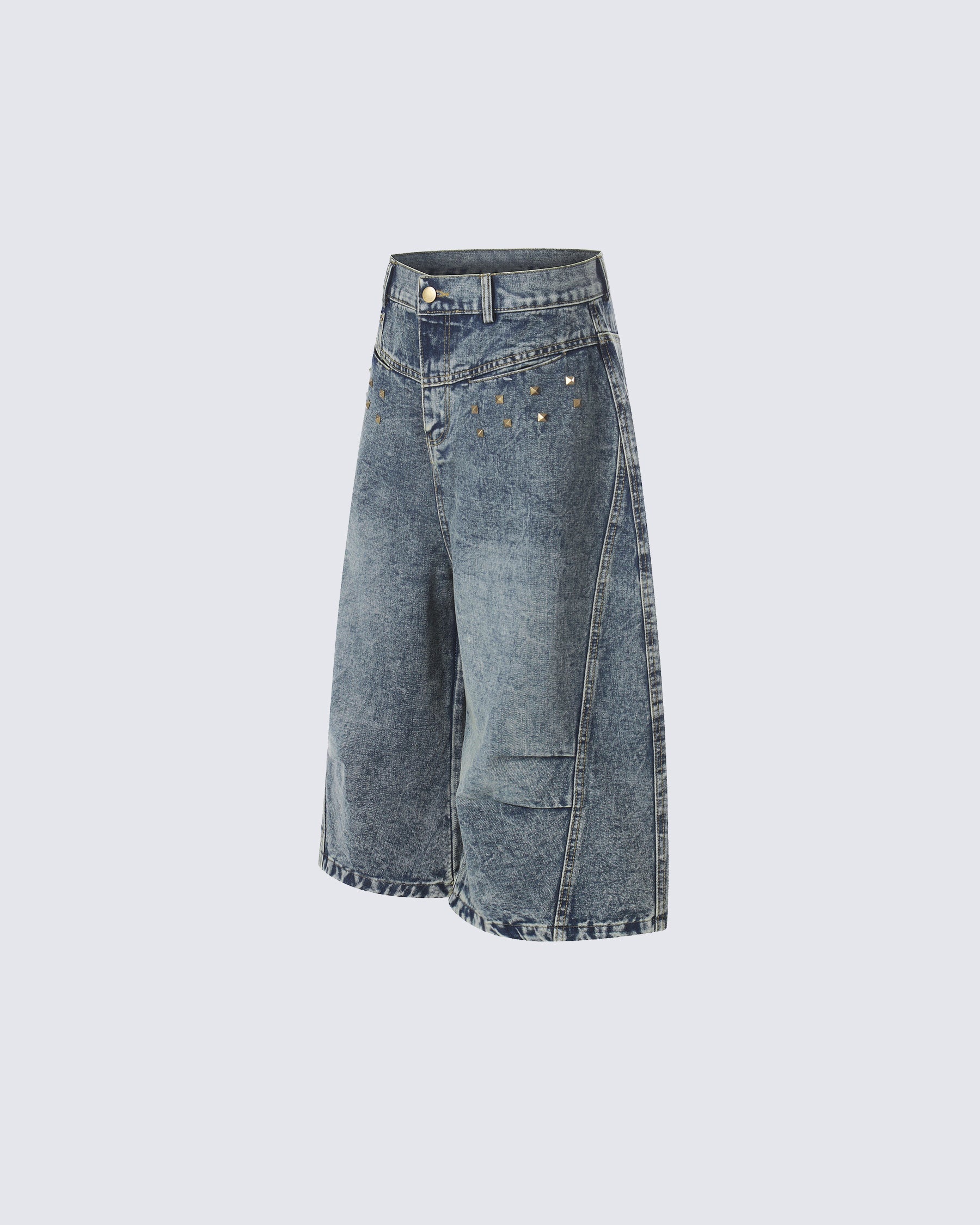 Retro Washed Studded Denim Capri Pants